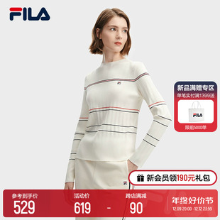 FILA 高圆圆同款 斐乐女士编织衫 休闲小高领毛衣 新款 2023冬季
