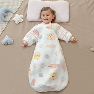 婴儿睡袋春秋款 薄棉三层保暖宝宝睡袋四季 通用新生儿童防踢被神器