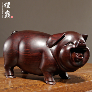 饰红木工艺品 黑檀实木质雕刻一对猪摆件十二生肖动物猪家居桌面装