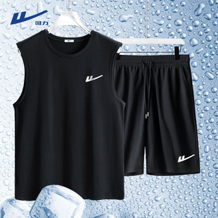 背心短裤 男夏季 一套健身跑步衣长袖 回力速干运动套装 男士 t恤长裤