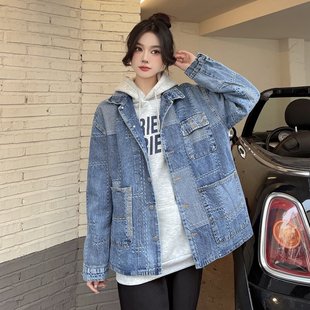 宽松BF风夹克学生盐系炸街上衣潮 港味复古牛仔外套女2023春秋新款