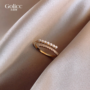 个性 珍珠戒指女2023新款 饰品 食指环开口网红冷淡风小众设计装 时尚