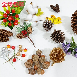 天然松果森系花束幼儿园手工制作藤圈藤环 干花diy花环材料包配件