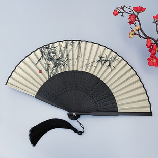 汉服小国风折叠扇夏随身便携真丝竹扇 扇子古风折扇水墨风男女古装