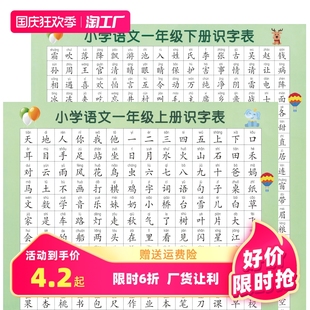 一二年级语文识字表挂图儿童小学生知识点上册下册生字表认字挂图