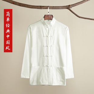 中式 男春秋长袖 衬衣衬衫 禅修居士服 纯棉老粗布唐装 功夫打底衫 大码
