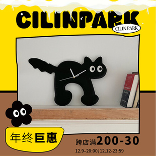 CILINPARK原创PU钟猫咪可爱小众礼物个性 挂钟时钟皮具时钟装 饰品