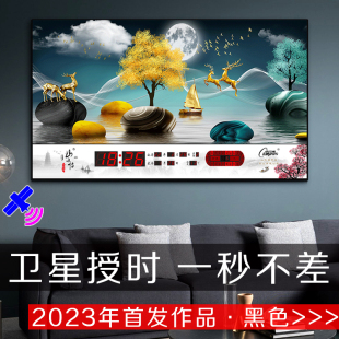 智能时钟日历钟客厅挂钟山水画钟表 康巴丝万年历电子钟2023年新款