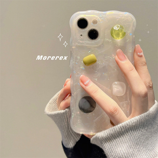 ins风简约立体宝石适用苹果14ProMax手机壳贝壳纹iPhone13新款 12女款 14pro防摔11硅胶小众高级感13pro全包软