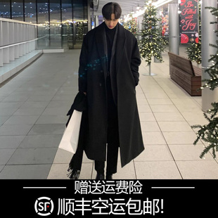 顺毛呢子大衣男长款 冬季 宽松帅气毛呢外套男英伦风衣 过膝韩版 新款