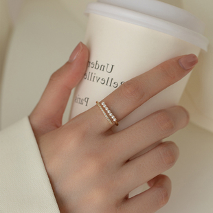时尚 个性 珍珠戒指小众设计高级感气质简约食指戒素圈戒子精致指环