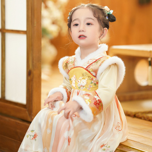 小女孩古风襦裙宝宝中国风古装 拜年服女童汉服唐装 2023年新款 冬款