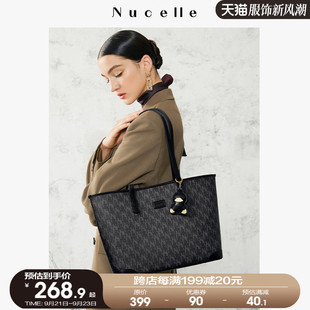 大容量大学生上课通勤单肩女包 NU纽芝兰黑色软皮托特包包2023新款