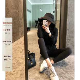 黑色无痕外穿女 23春秋ins超火弹力鲨鱼皮打底九分紧身健美瑜伽裤
