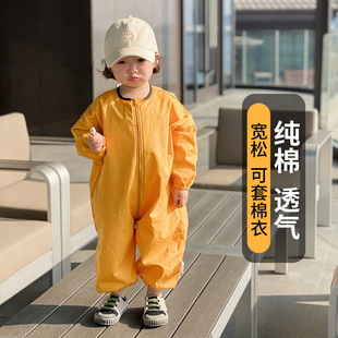 宝宝爬爬服拖地户外婴儿爬行服连体儿童外穿纯棉罩衣防脏全身秋冬