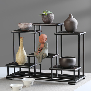 新中式 实木质博古架置物架子 红木客厅桌面茶壶展示柜子茶桌摆件