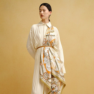 桑蚕丝真丝丝巾妈妈生日礼物88cm大方巾披肩女 万事利2023春夏新款