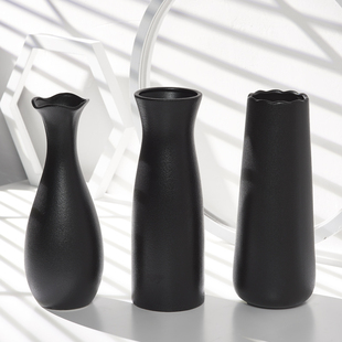 摆件插花禅意现代 黑色创意陶瓷干花花瓶简约北欧水养客厅家居中式