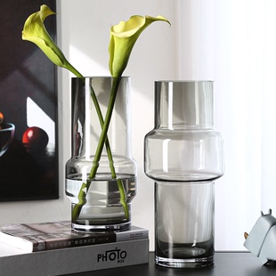 创意日式 透明玻璃花瓶客厅插花轻奢现代简约家居装 饰品餐桌摆件