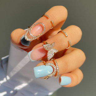 跨境新款 微镶锆石指甲盖戒指个性 气质穿戴美甲可拆卸假指甲片戒指
