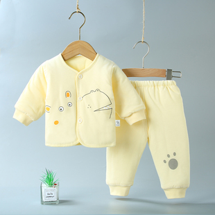 秋冬款 新生婴儿保暖棉衣服冬季 加厚夹棉分体纯棉袄裤 套装 宝宝冬装