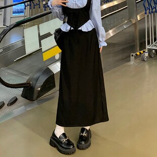 撞色方领上衣高腰半身裙两件套 胖妹妹显瘦套装 连衣裙女秋冬季 大码
