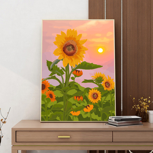 饰画 向日葵数字油画diy填色油彩画高级感花卉填充治愈手绘手工装