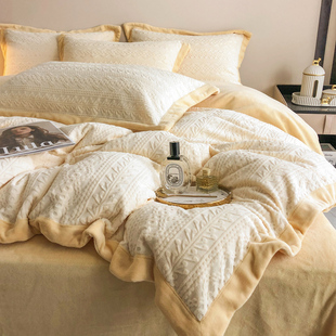 日式 雕花绒床上四件套冬季 珊瑚绒保暖舒适被套加厚牛奶绒床上用品