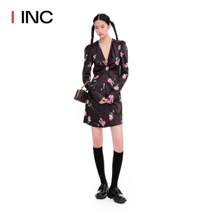 IINC 气质连衣裙女 23SS花朵印花V领法式 GANNI设计师品牌