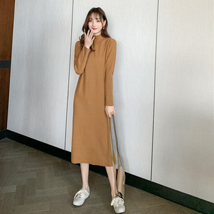 打底衫 秋冬新款 宽松过膝t恤裙纯棉加绒连衣裙内搭长裙冬 女 中长款