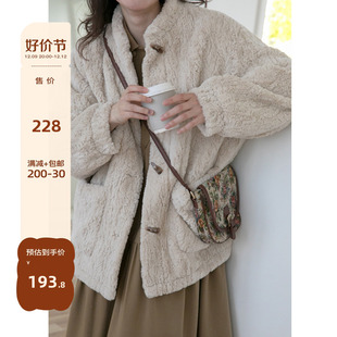 软糯羊羔毛外套女秋冬复古牛角扣保暖小个子毛绒上衣厚 你好卡农