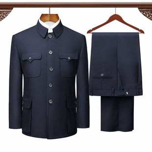 男中老年套装 中山服老年人外套老人衣服春秋冬爷爷爸爸服装 中山装