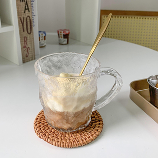 高颜值ins风磨砂杯子家用喝水杯女士高级感网红 冰川带把手玻璃杯