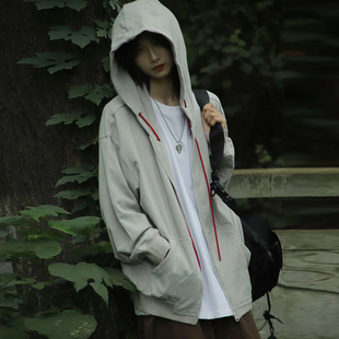 卫衣女春秋美式 复古oversizet连帽薄外套ins潮hiphop宽松开衫 上衣
