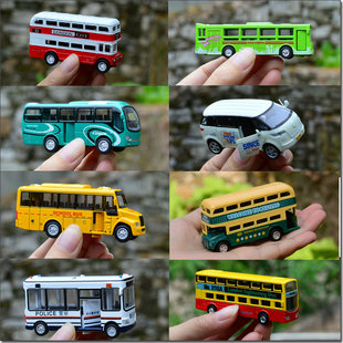 巴士回力仿真合金车模型校园双层巴士旅游公交小宝宝儿童玩具客车