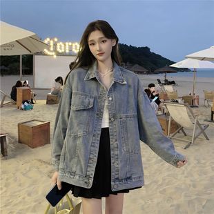 港味BF风大码 复古炸街牛仔外套女秋季 上衣春 胖mm盐系百搭长袖 新款