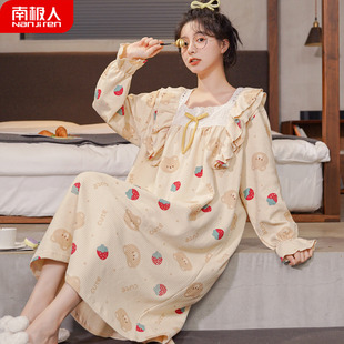 孕妇网红风睡衣女款 睡裙女春秋款 纯棉 夏季 大码 长袖 女士秋季 夏款