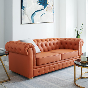 轻奢欧式 美式 皮艺沙发客厅组合双人三人小户型沙发现代高端家具