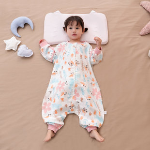 连体睡衣宝宝睡袋儿童防踢被 通用夏季 薄款 婴儿纱布睡袋春秋四季