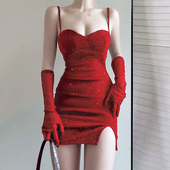 圣诞新年生日红色显瘦 小礼服2024新款 气质性感包臀连衣裙显瘦女