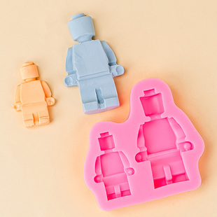 饰 机器人人偶积木硅胶模巧克力翻糖diy模具机器人主题儿童蛋糕装